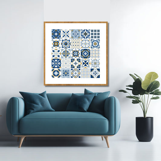 Marokkansk orientalsk arabesque mønster i mosaikk med blå ornament. Tradisjonelt mønster for arabisk og indisk keramikk fliser i sømløse mønstre.