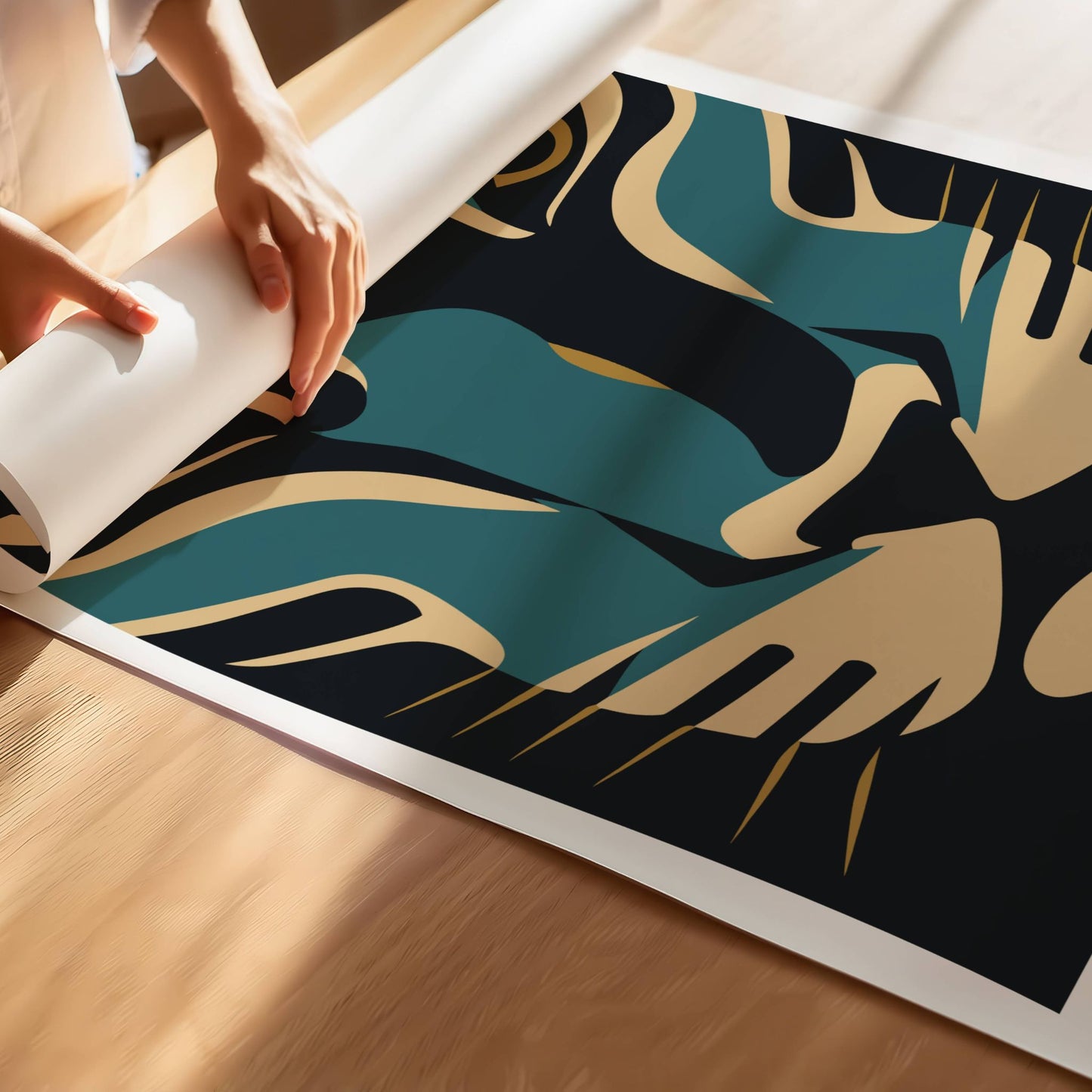 Dette kunstneriske motivet gir en intens og hypnotisk følelse med sin stiliserte tolkning av en panters ansikt. Illustrasjon viser print av plakat