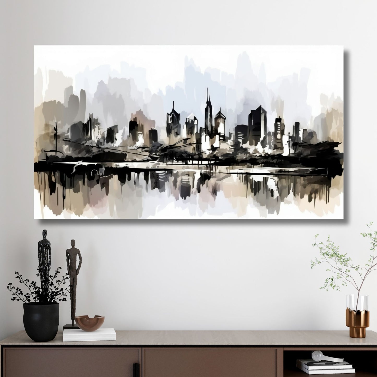 Grafisk akvarell av New York i silhuett. Illustrasjonsfoto viser motivet på lerret.