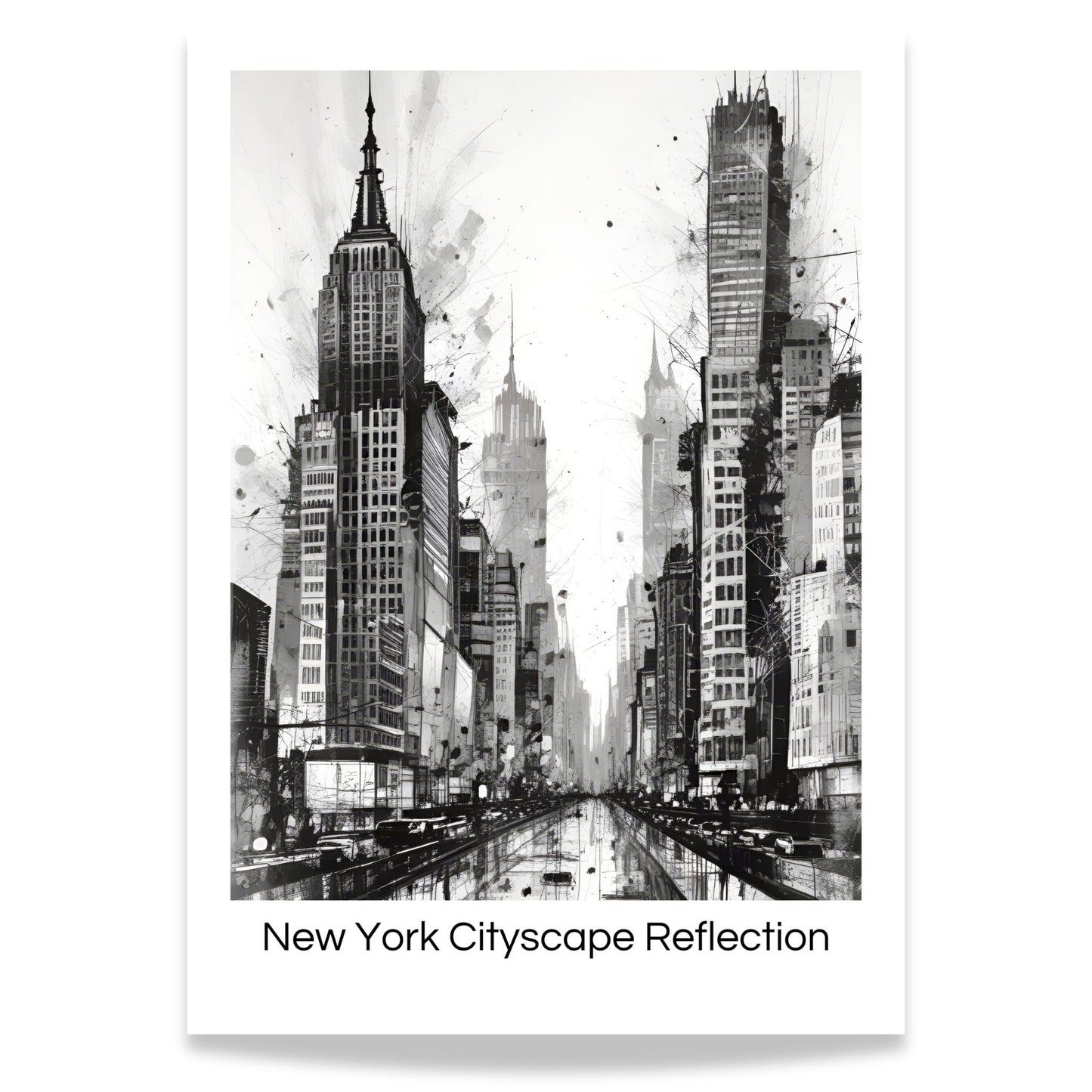Dette unike kunstverket kombinerer den ikoniske arkitekturen fra New Yorks skyline med et kreativt, abstrakt uttrykk.