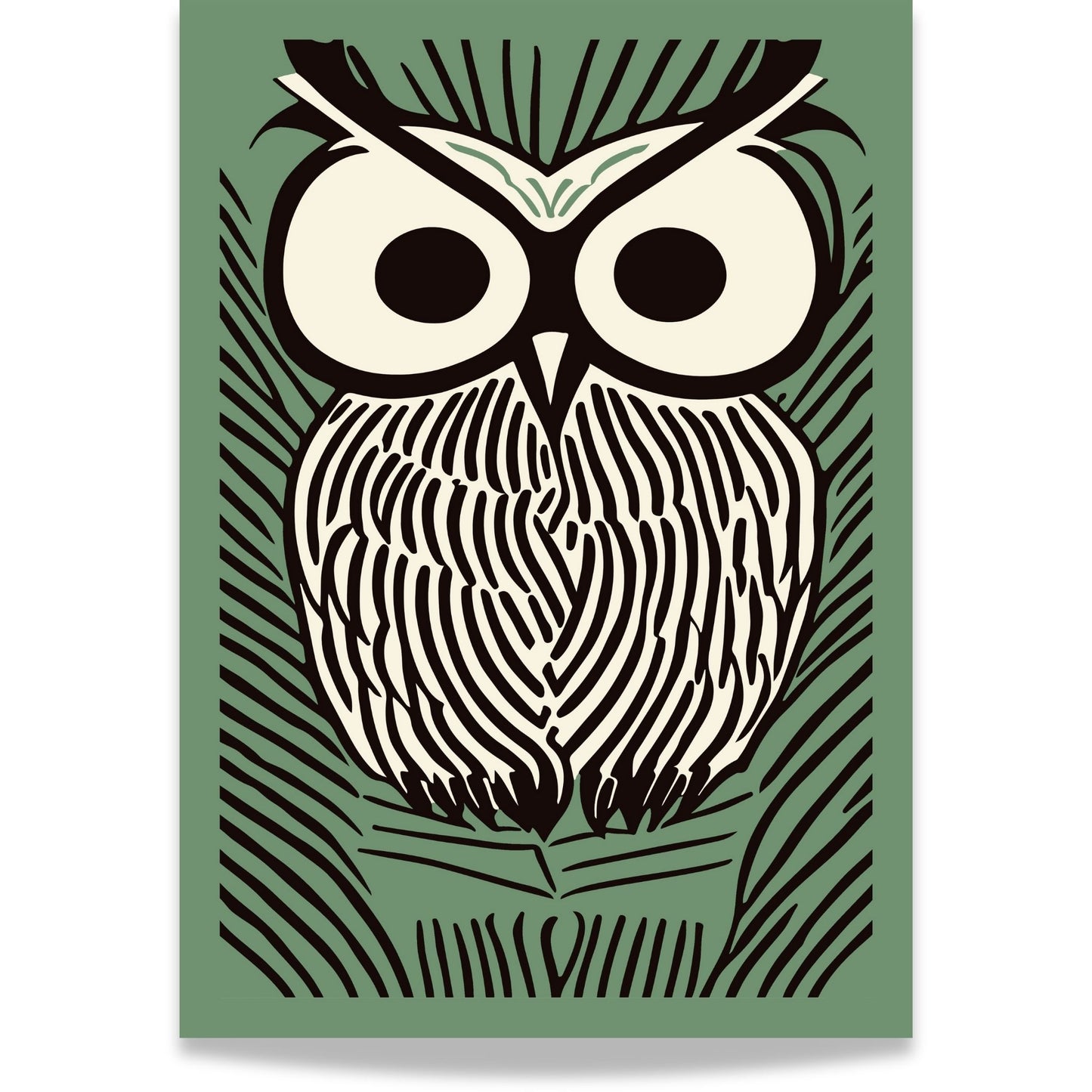La mystikken og visdommen til nattens vokter pryde veggene dine med Night Owl – en moderne og grafisk kunstplakat som kombinerer stilrene linjer med naturens skjønnhet.