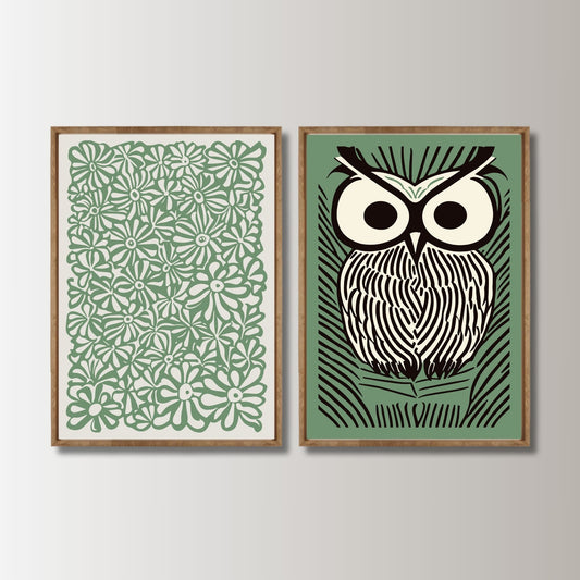 Skap en rolig og sofistikert atmosfære med Botanical Harmony, et plakatsett bestående av "Night Owl" og "Botanical Flow". Disse stilrene motivene i dype grønntoner kombinerer naturens mystikk med moderne design, perfekt for en harmonisk gallerivegg. 20% rabatt!