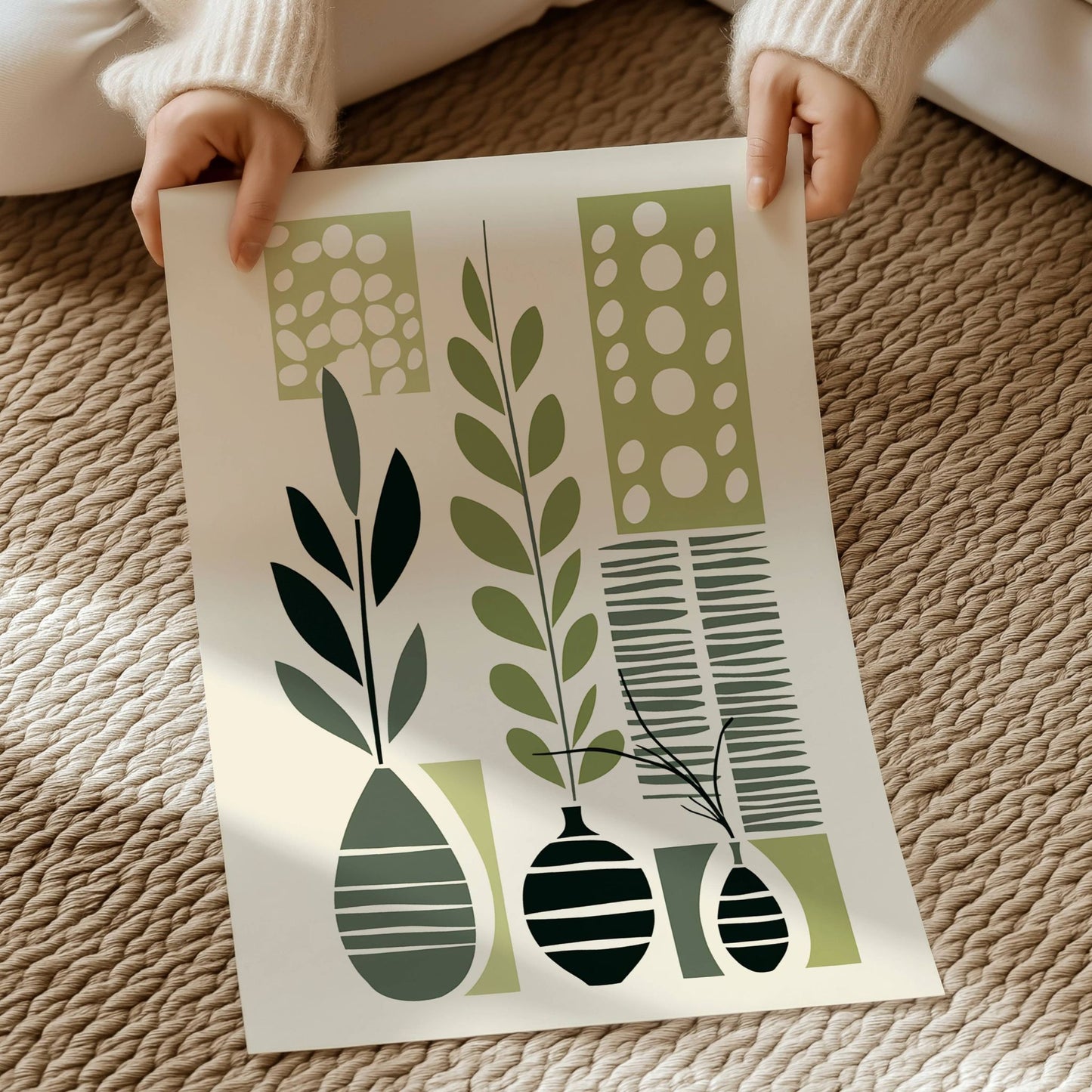 Abstract Nature en unik komposisjon av stiliserte blader og grafiske elementer. Illustrasjon viser motivet på print.