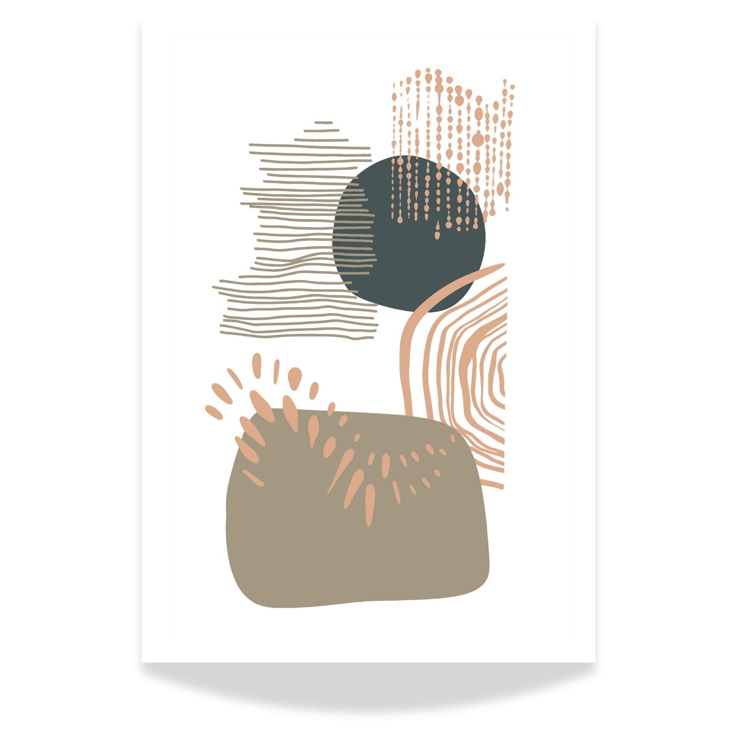 Gi hjemmet ditt et kunstnerisk løft med Organic Patterns – en abstrakt geometrisk plakat som kombinerer myke, organiske linjer og stiliserte former i jordnære toner.