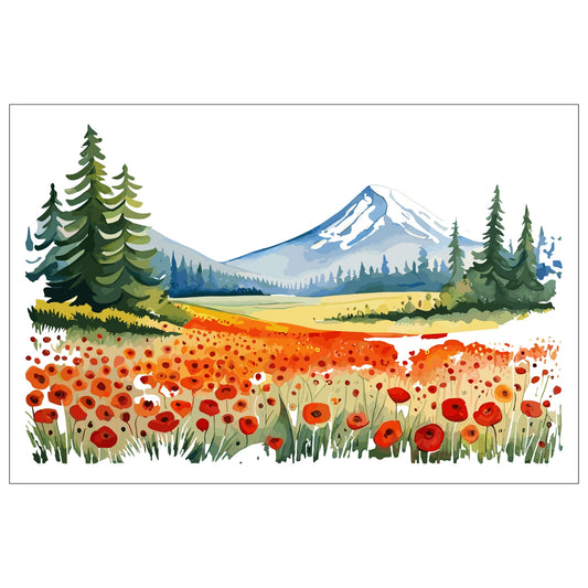 Forvandle ditt hjem med den sjarmerende skjønnheten av vår "Poppies Fields" plakat, en del av en eksklusiv serie grafiske akvarellmalerier.