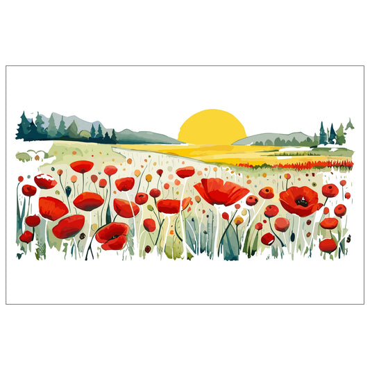 Forvandle ditt hjem med den sjarmerende skjønnheten av vår "Poppies Fields" plakat, en del av en eksklusiv serie grafiske akvarellmalerier.