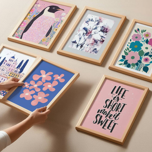 Pastellharmoni Galleri - Med seks kunstplakater i delikate farger og lekne komposisjoner, skaper dette galleriet en stemning av ro, kreativitet og glede i ethvert rom.