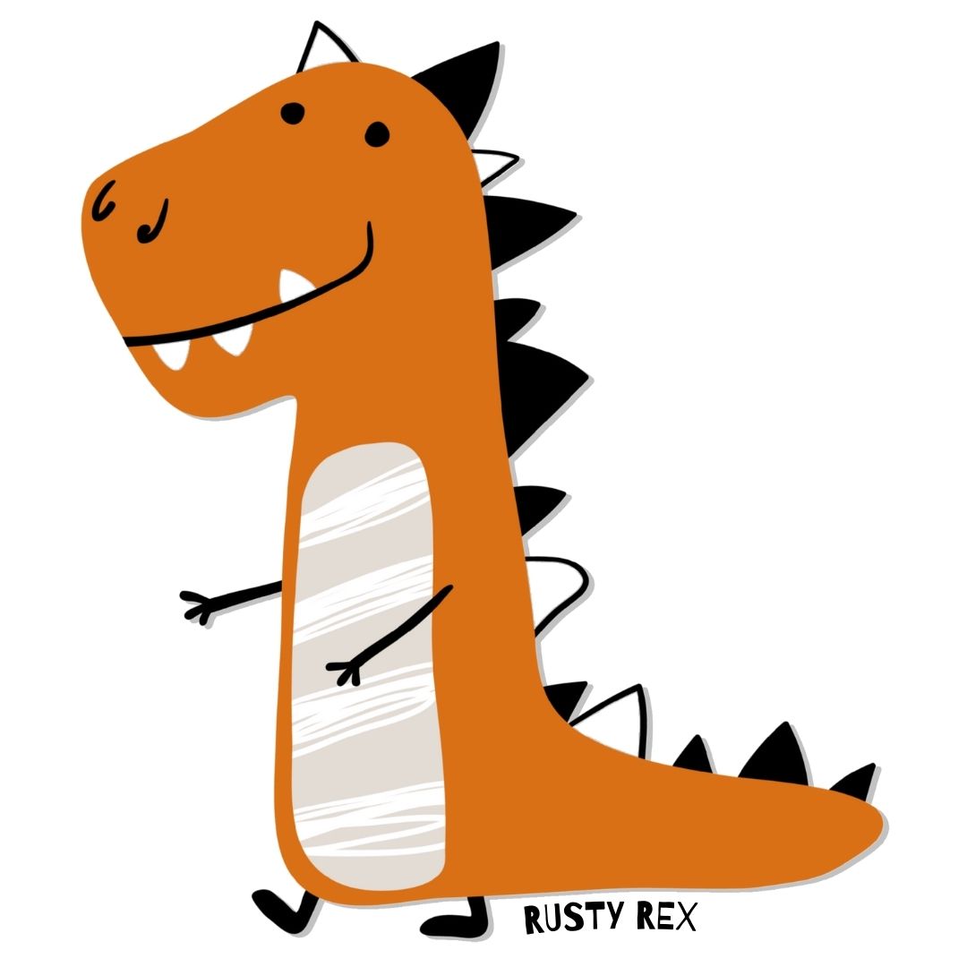 Emaljekrus med Rusty Rex fra Dino Venneflokken. Plass til navn på andre siden.