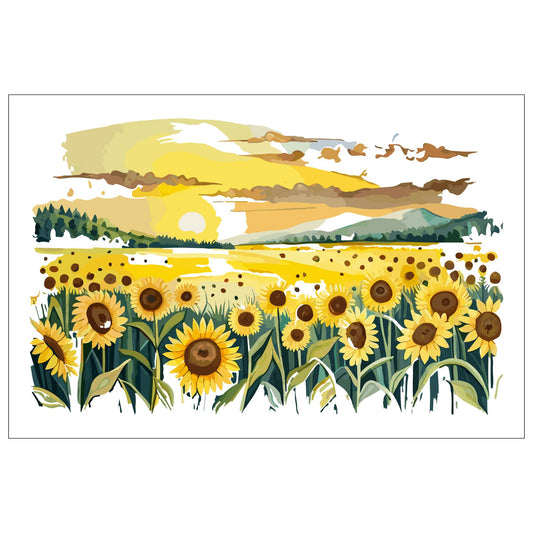 Opplev skjønnheten i naturen med "Sunflower Fields" plakat fra vår unike serie grafiske akvarellmalerier.