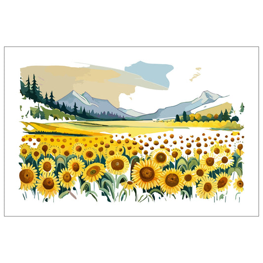 Opplev skjønnheten i naturen med "Sunflower Fields" plakat fra vår unike serie grafiske akvarellmalerier.