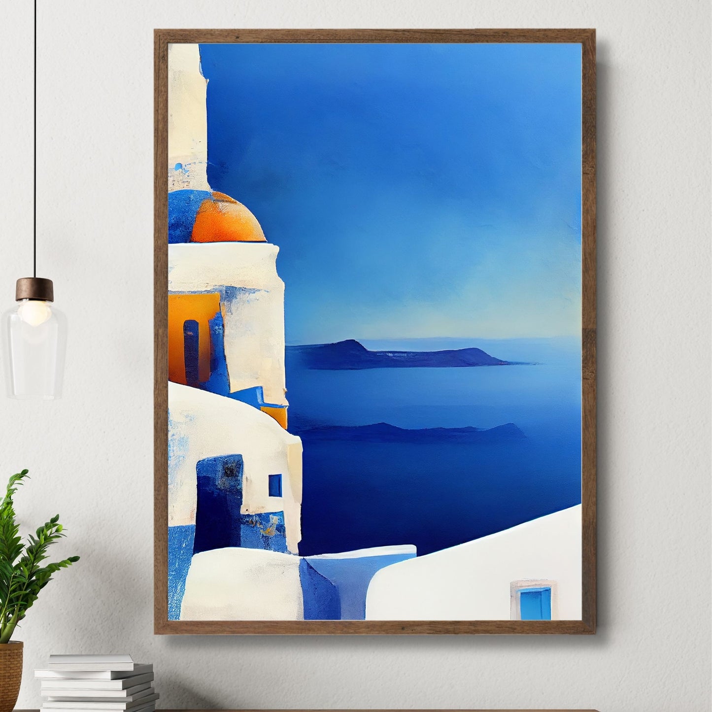 La deg forføre av Santorinis magiske skjønnhet med vår fantastiske kolleksjon av grafiske plakater og lerret. Illustrasjon viser motivet som plakat i brun ramme.