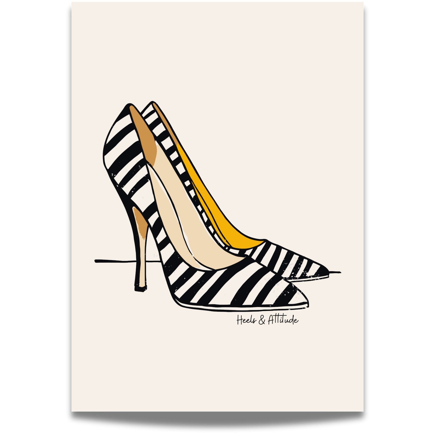 Zebra-inspirerte stiletter og en minimalistisk komposisjon gjør denne plakaten til et trendy blikkfang på veggen.