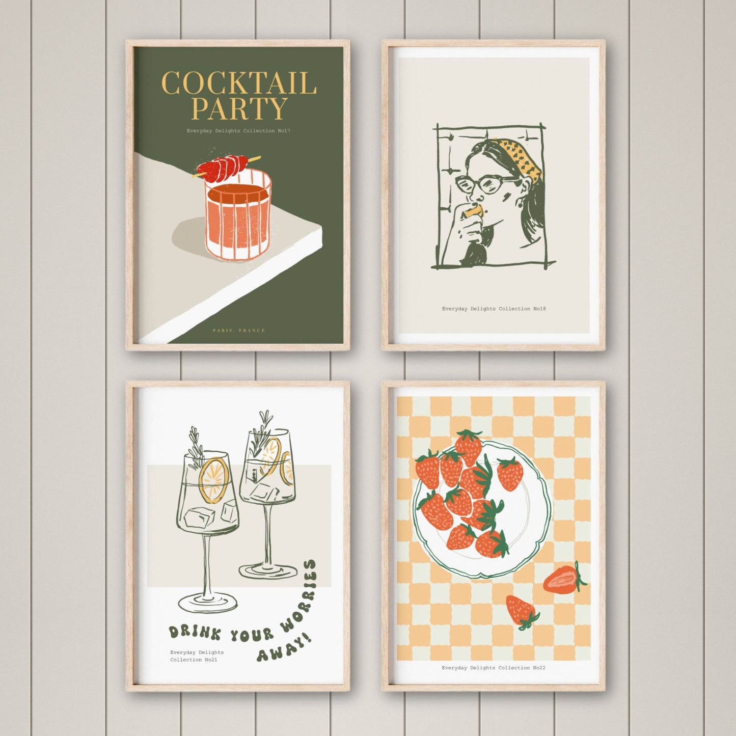 Sweet Savory Collection. En smakfull miks av jordbær, sjømat, kaker og drikke – balansert mellom det søte og det salte. Et levende galleri med varme farger og en nostalgisk stemning.