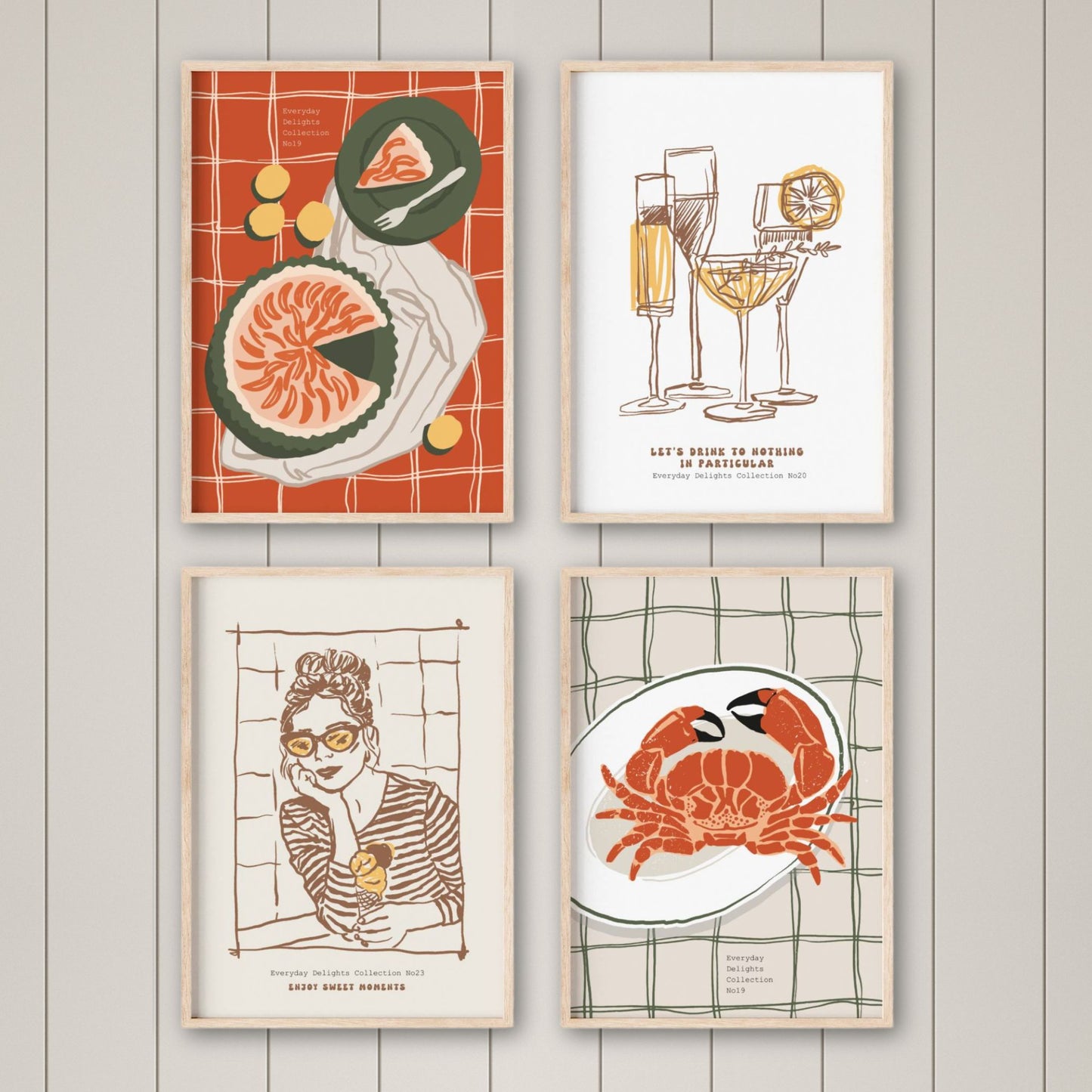 Sweet Savory Collection. En smakfull miks av jordbær, sjømat, kaker og drikke – balansert mellom det søte og det salte. Et levende galleri med varme farger og en nostalgisk stemning.