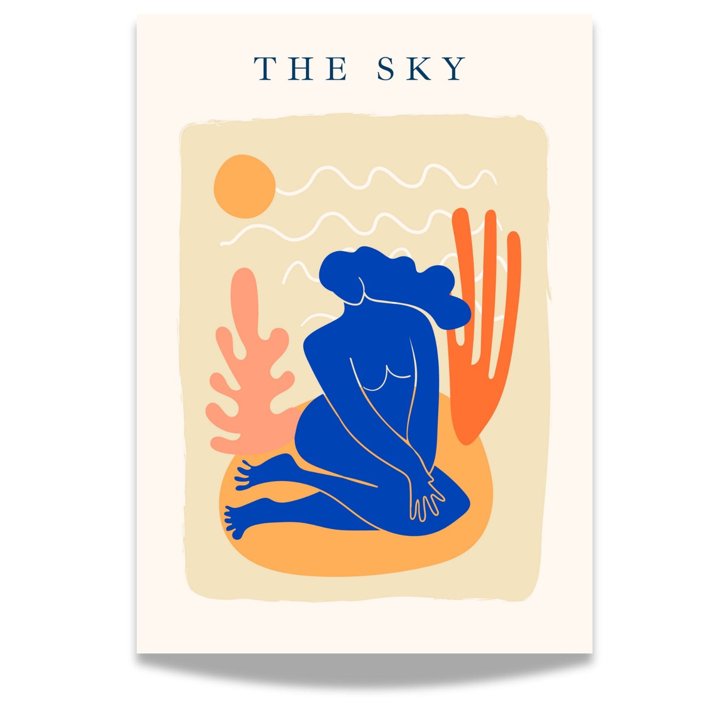 Dette Matisse-inspirerte moderne kunstverket i flat design kombinerer dristige former og myke fargetoner som skaper en følelse av ro og harmoni.
