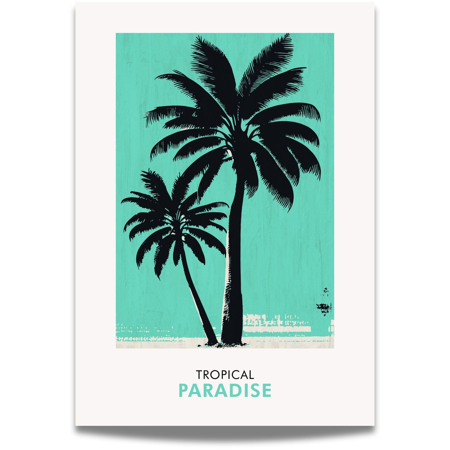Tropical Paradise – dobbel palme plakat kombinerer to elegante palmer med en avslappet turkis bakgrunn.