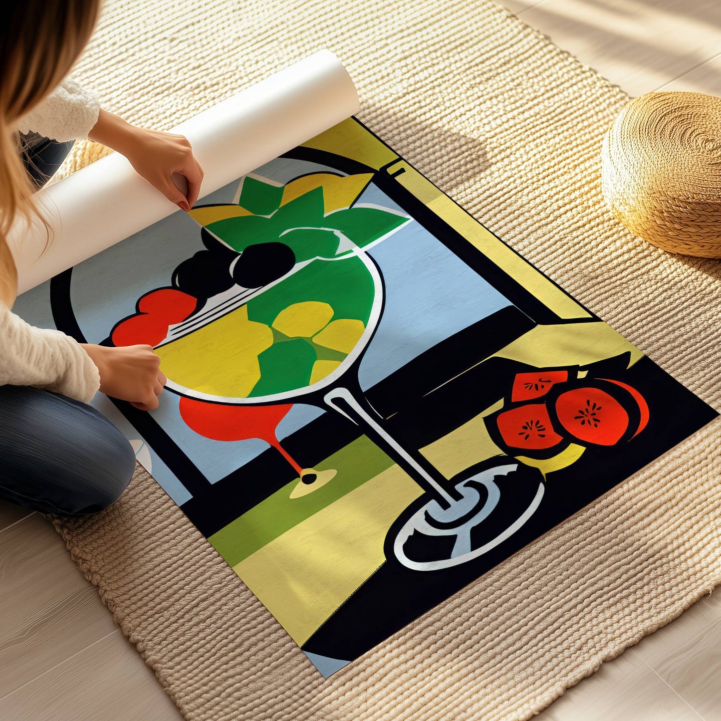 Tropisk Nytelse er en fargerik cocktailplakat som bringer eksotiske vibber inn i hjemmet. Illustrasjon viser plakat på print.