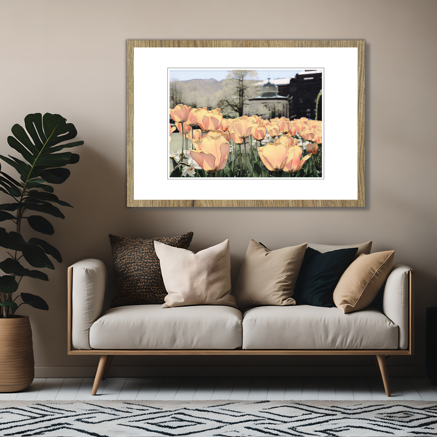 Dette motivet av tulipaner i Byparken i Bergen som plakat, vil være et blikkfang på veggen din!
