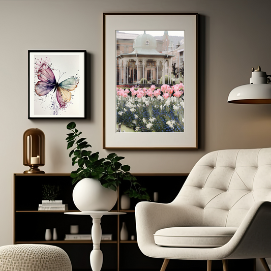 Dette motivet av musikkpaviljongen i Byparken i Bergen som plakat, vil være et blikkfang på veggen din!