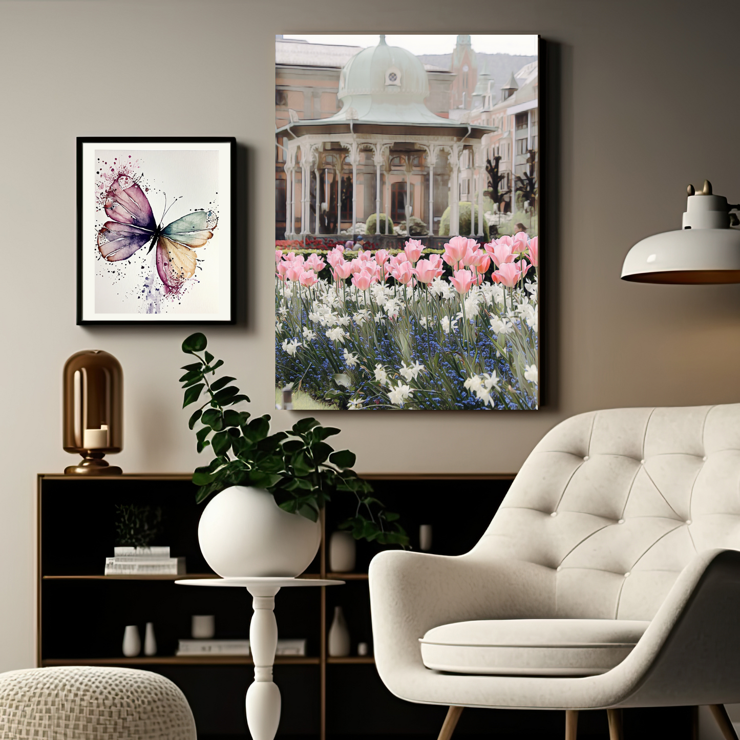 Dette motivet av musikkpaviljongen i Byparken i Bergen på lerret, vil være et blikkfang på veggen din!