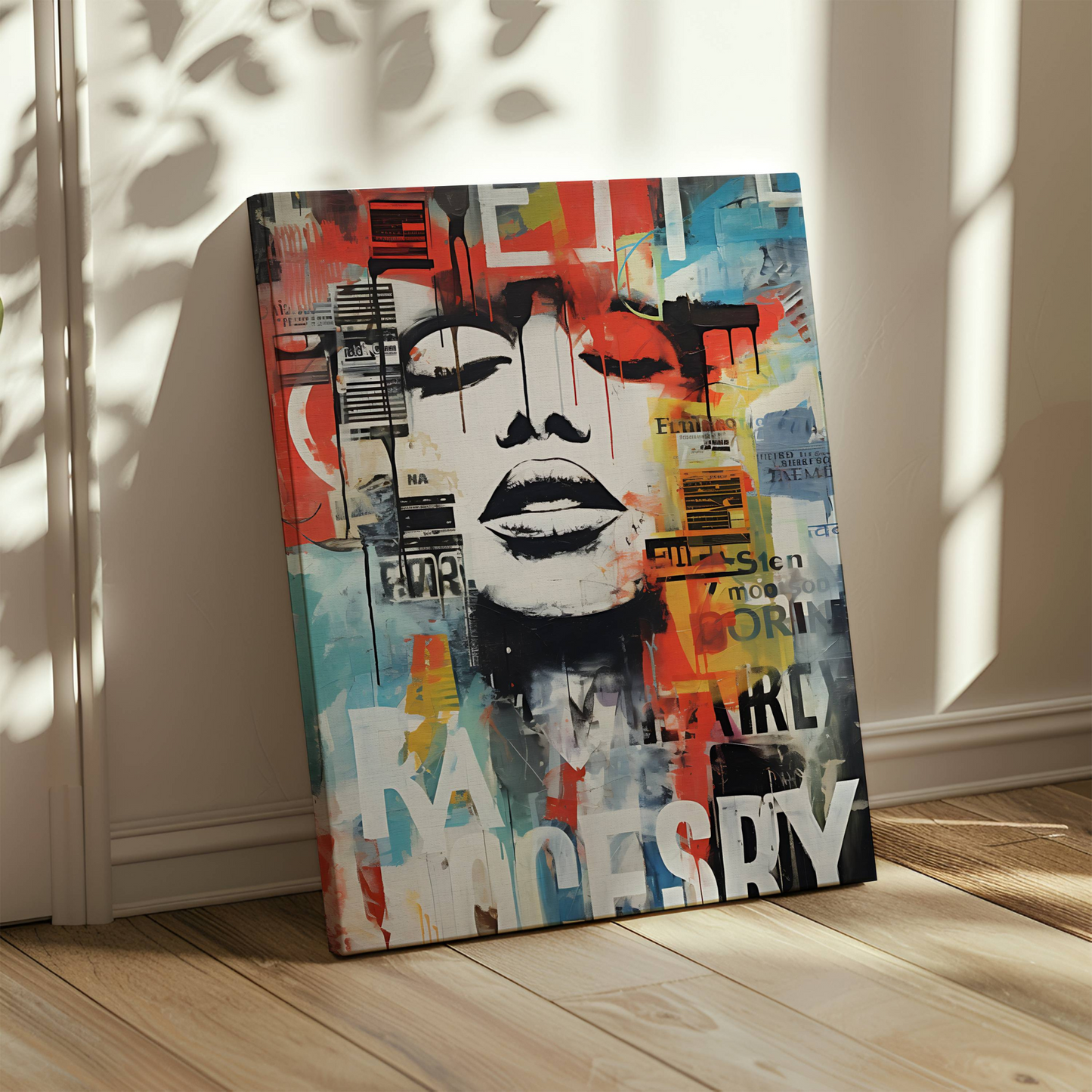 La kunst og urban energi smelte sammen med Urban Essence – en kraftfull street art-plakat & lerret som kombinerer moderne graffiti-elementer, abstrakte farger og rå typografi. Illustrasjon viser motivet på lerret.
