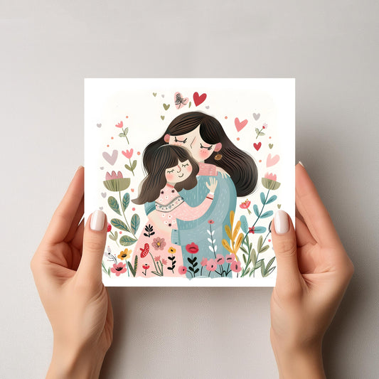 Et hjertevarmt kort som uttrykker kjærlighet og nærhet mellom mor og barn.