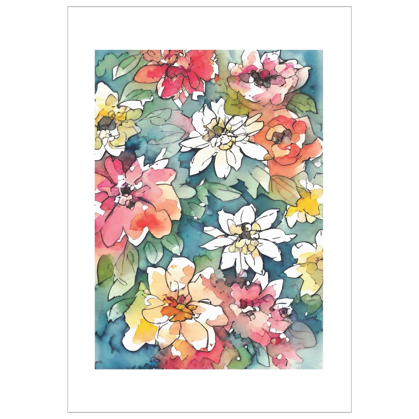 Watercolor Flowers - grafisk plakat, fargerik akvarell.