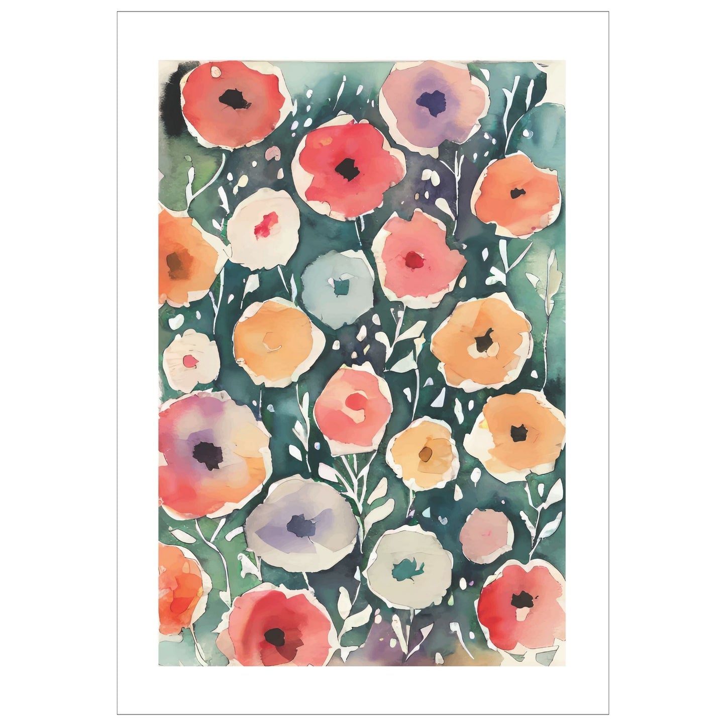 Watercolor Flowers - grafisk plakat, fargerik akvarell.