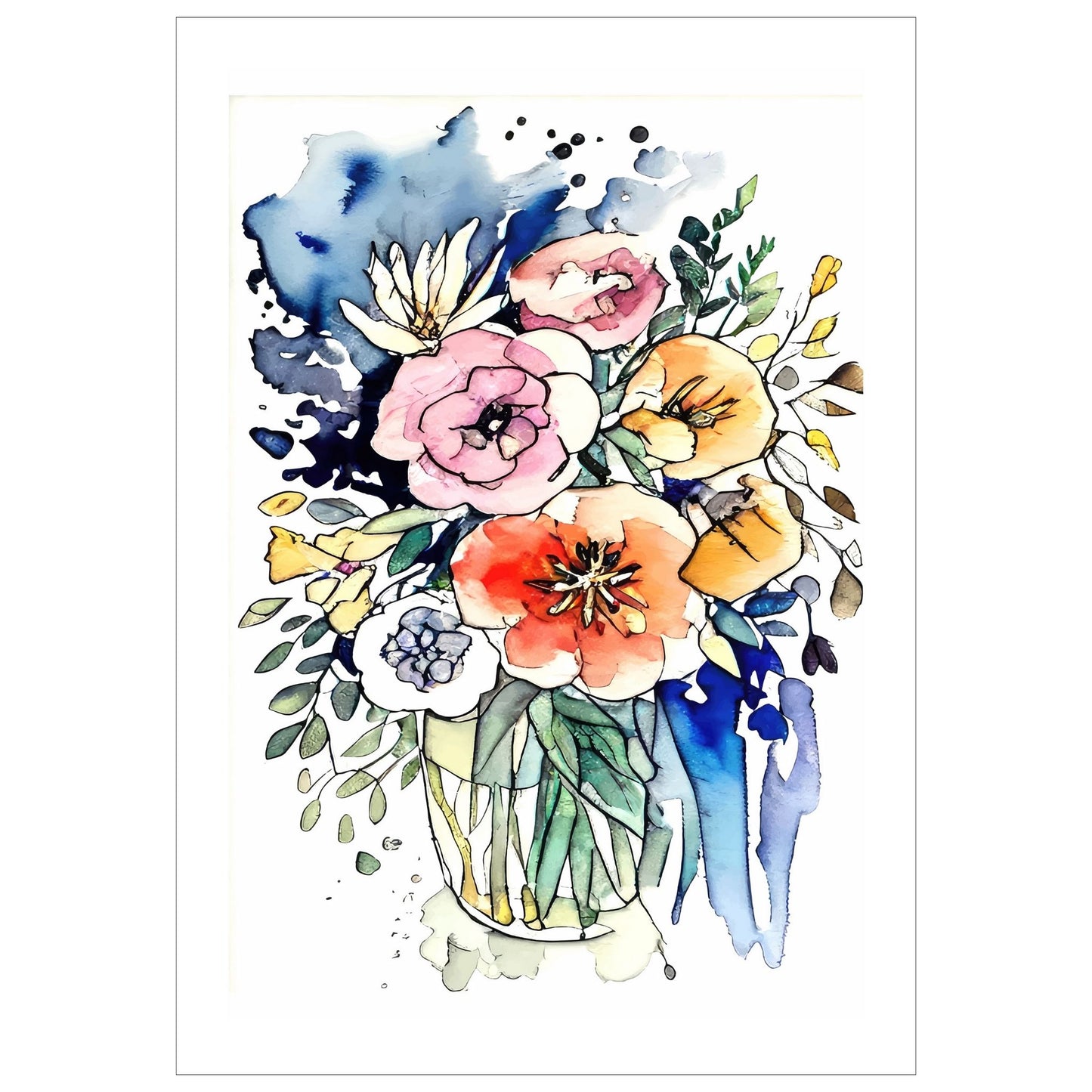 Watercolor Flowers - grafisk plakat, fargerik akvarell.