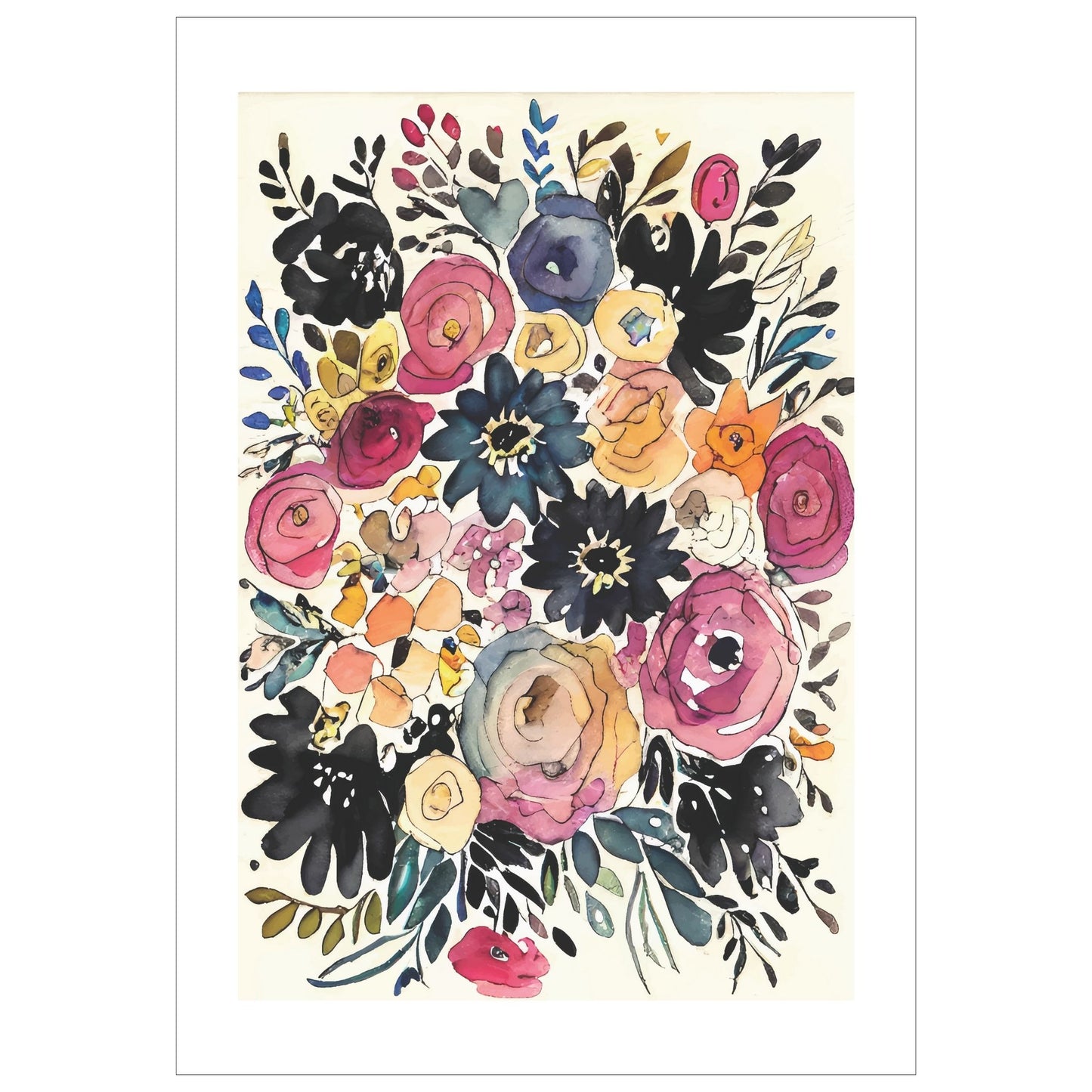 Watercolor Flowers - grafisk plakat, fargerik akvarell.