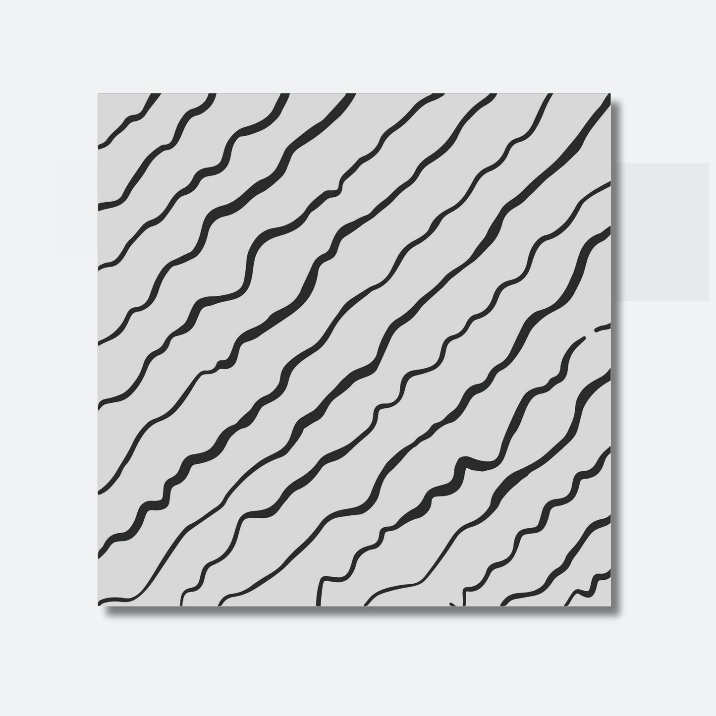 Denne grafiske illustrasjonen skaper en dynamisk atmosfære med sine bølgende linjer i svart på en subtil grå bakgrunn. Illustrasjonsfoto viser motivet på lerret.