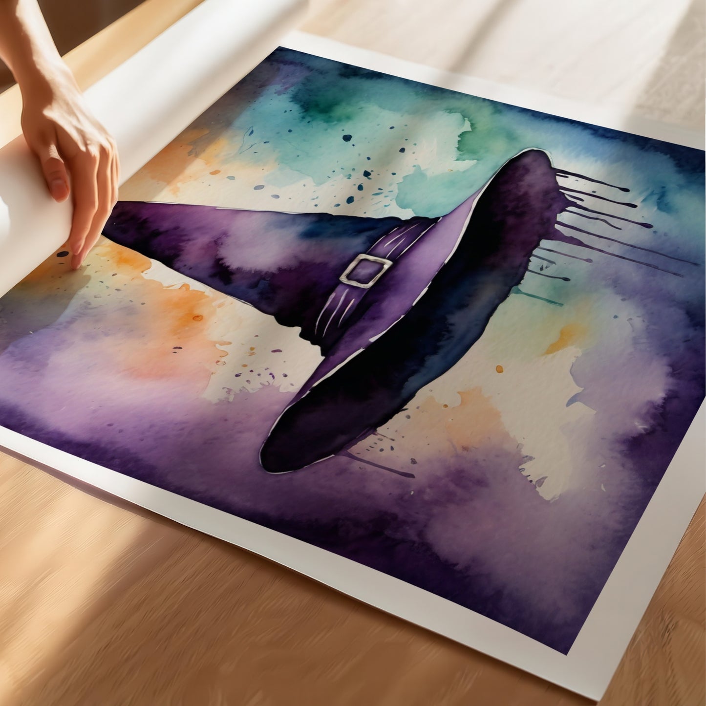 “Witch’s Hat” fanger selve symbolet på heksekunst i et vakkert akvarellmotiv Illustrasjon viser plakat på print.