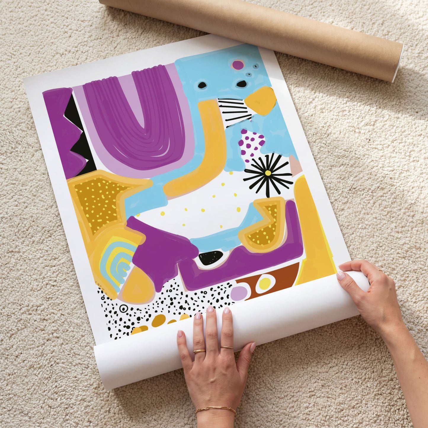 Colorful Rhythm grafisk plakat med fargerikt abstrakt motiv på matt papir