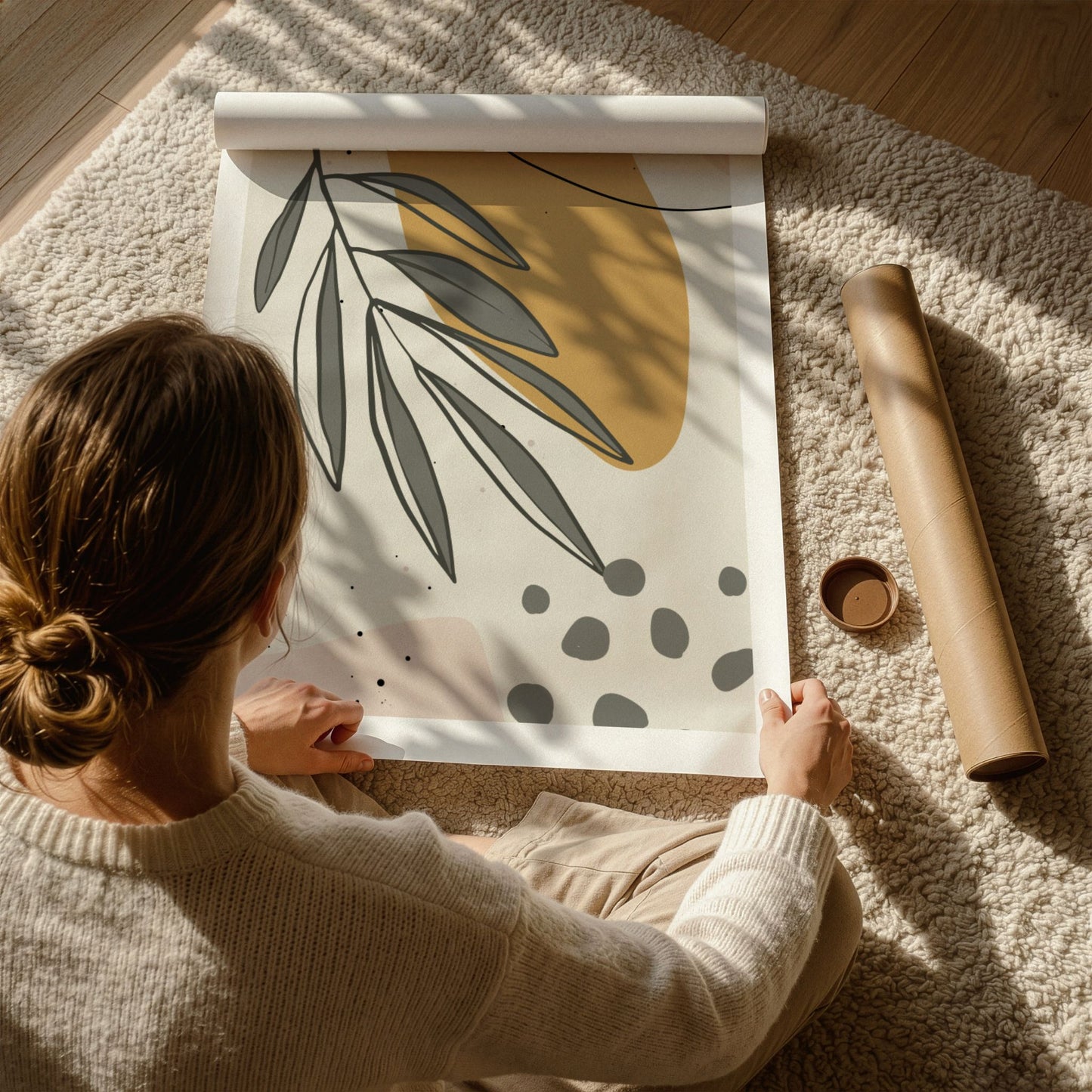 Falling Leaves grafisk botanisk plakat med bladmotiv vist uten ramme