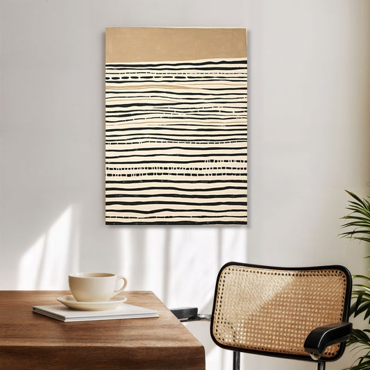 Linear Harmony lerretsbilde i beige og sort i moderne interiør