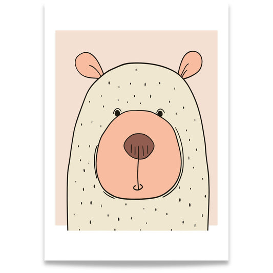 Bjørn plakat til barnerom i nordisk stil med rolige jordtoner