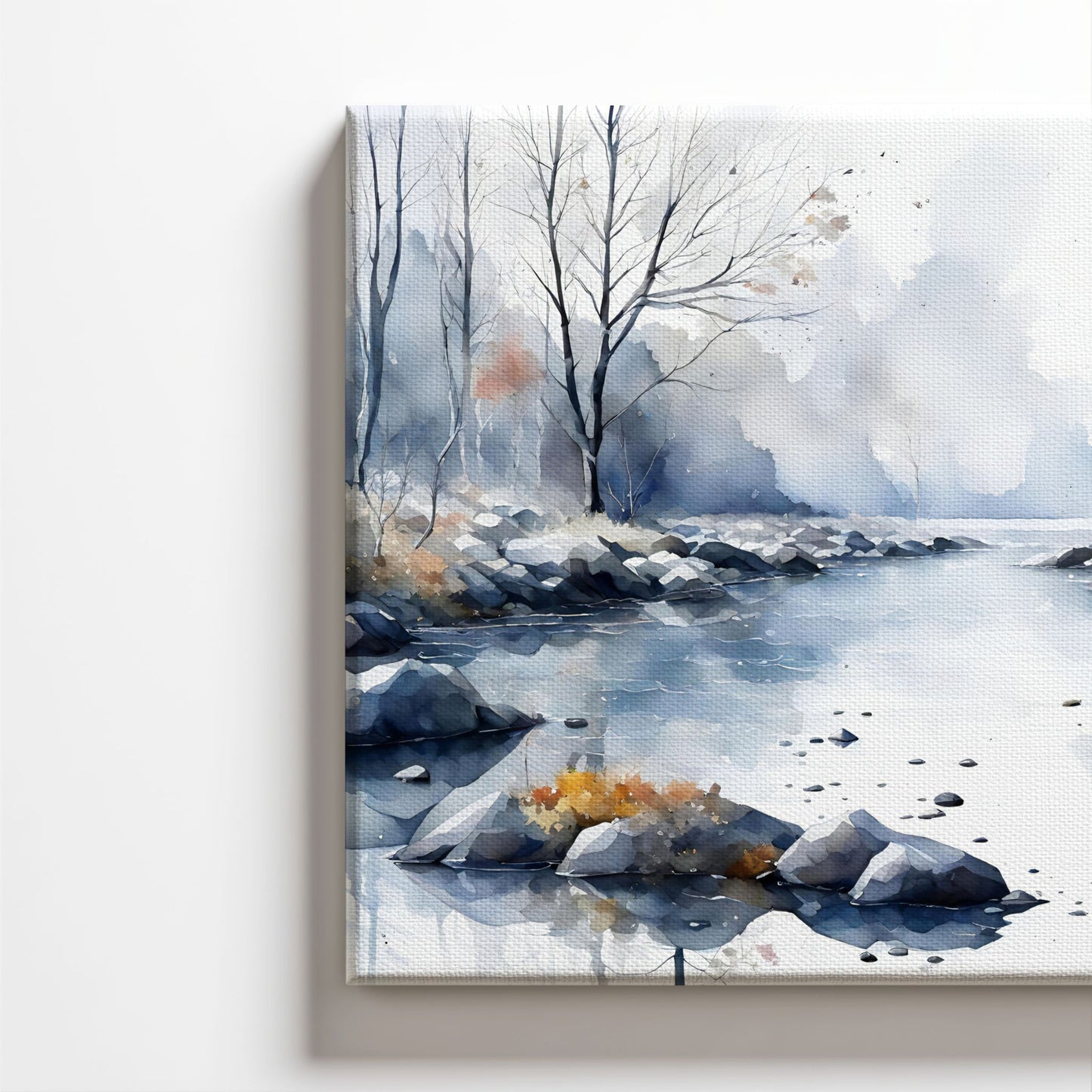 Detaljbilde av Misty River Bend lerret som viser struktur og farger i motivet