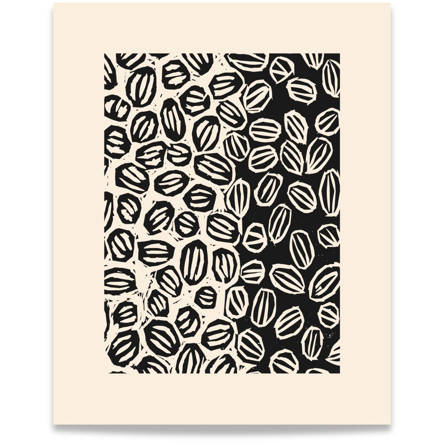 Nordic Botanical No4 – grafisk botanisk plakat med organisk mønster i sort og krem. Format 40x50.