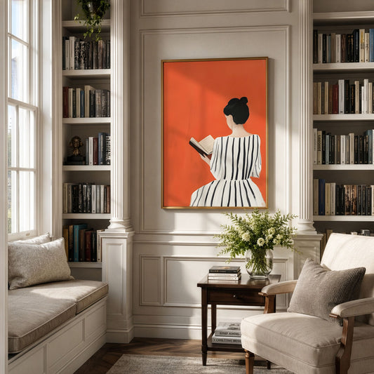 Pages in Orange bokplakat innrammet i klassisk bibliotek