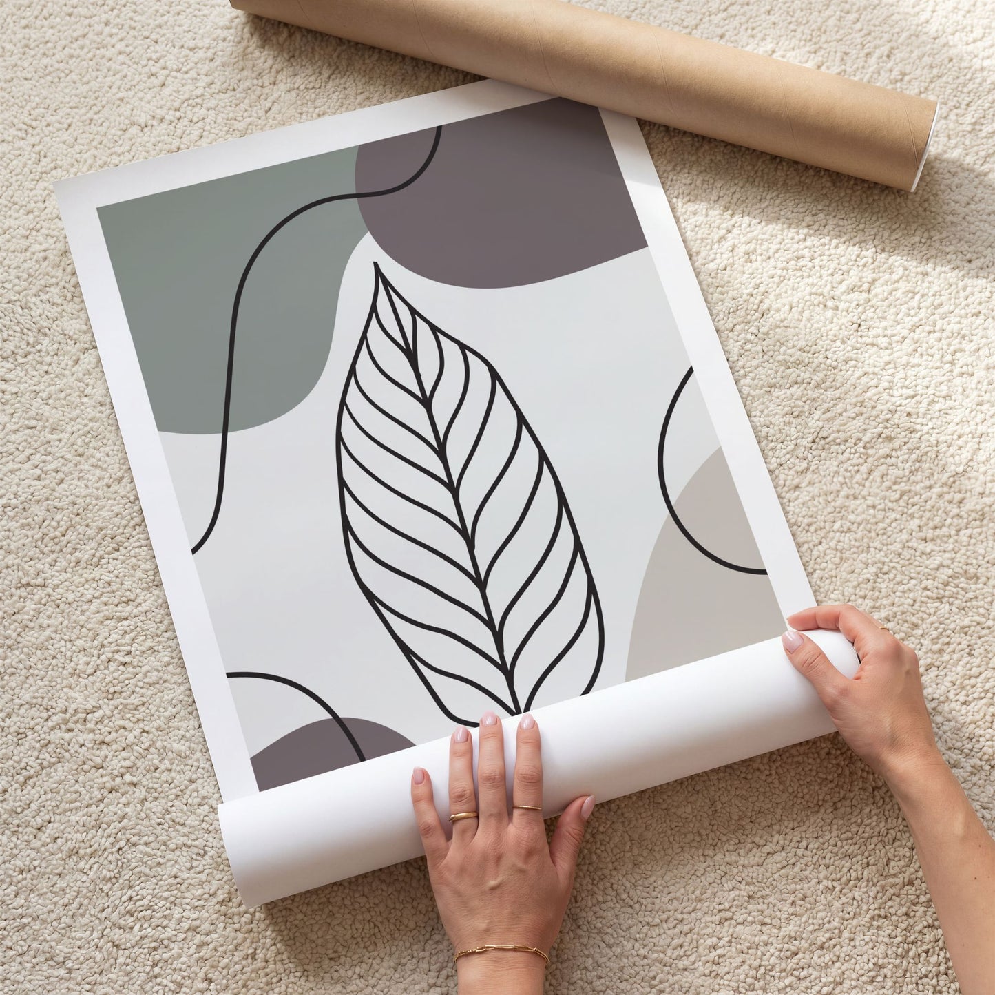 Quiet Leaf botanisk plakat med hvit kant vist som løst kunsttrykk
