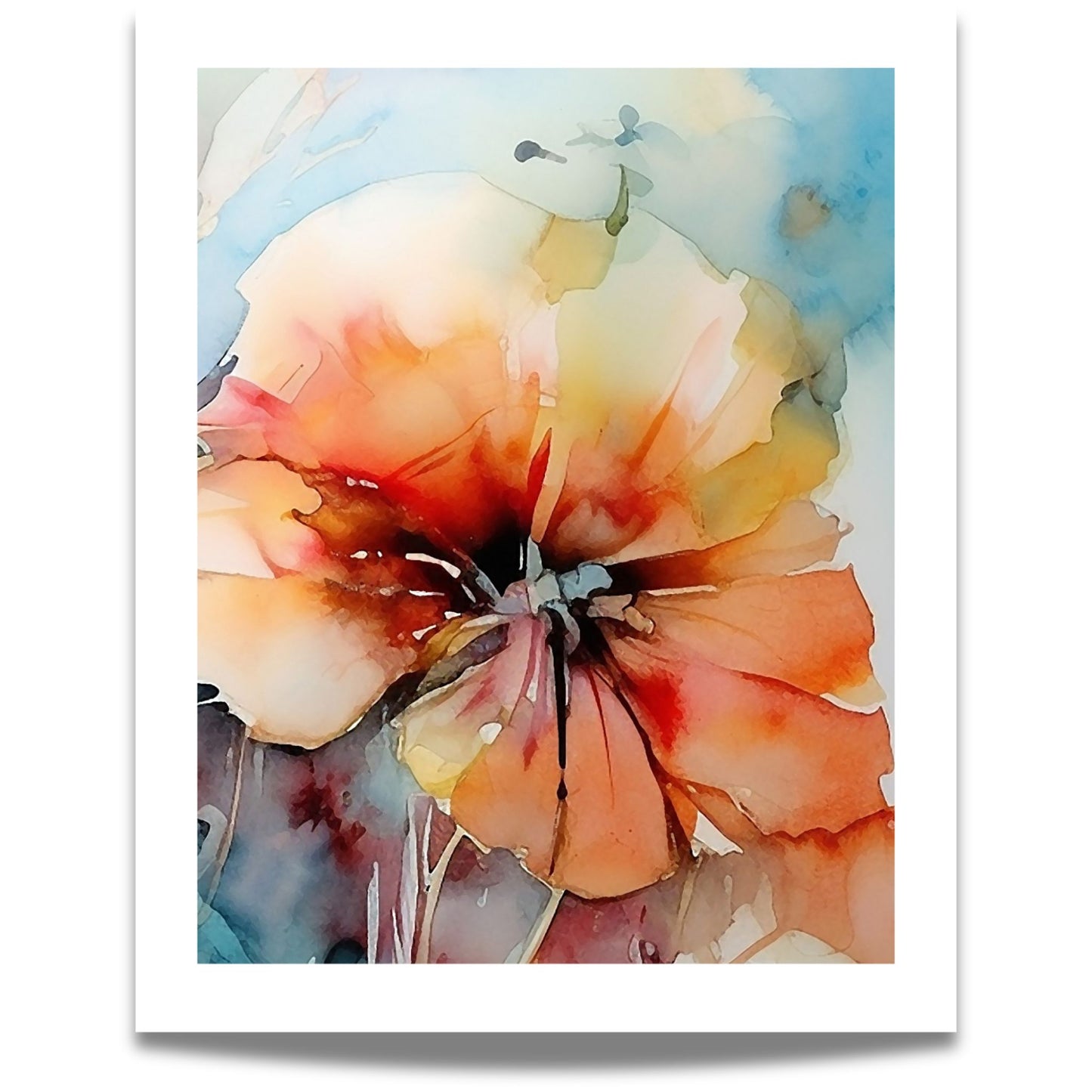 Soft Energy Bloom No3 moderne blomsterplakat i akvarellstil med varme og lyse pastelltoner 40X50