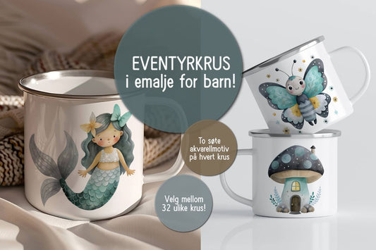 Nye EVENTYRKRUS – emaljekrus for barn med akvarellmotiv