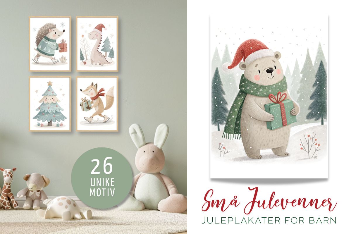 Små julevenner – en plakatserie full av vinterglede og små magiske øyeblikk