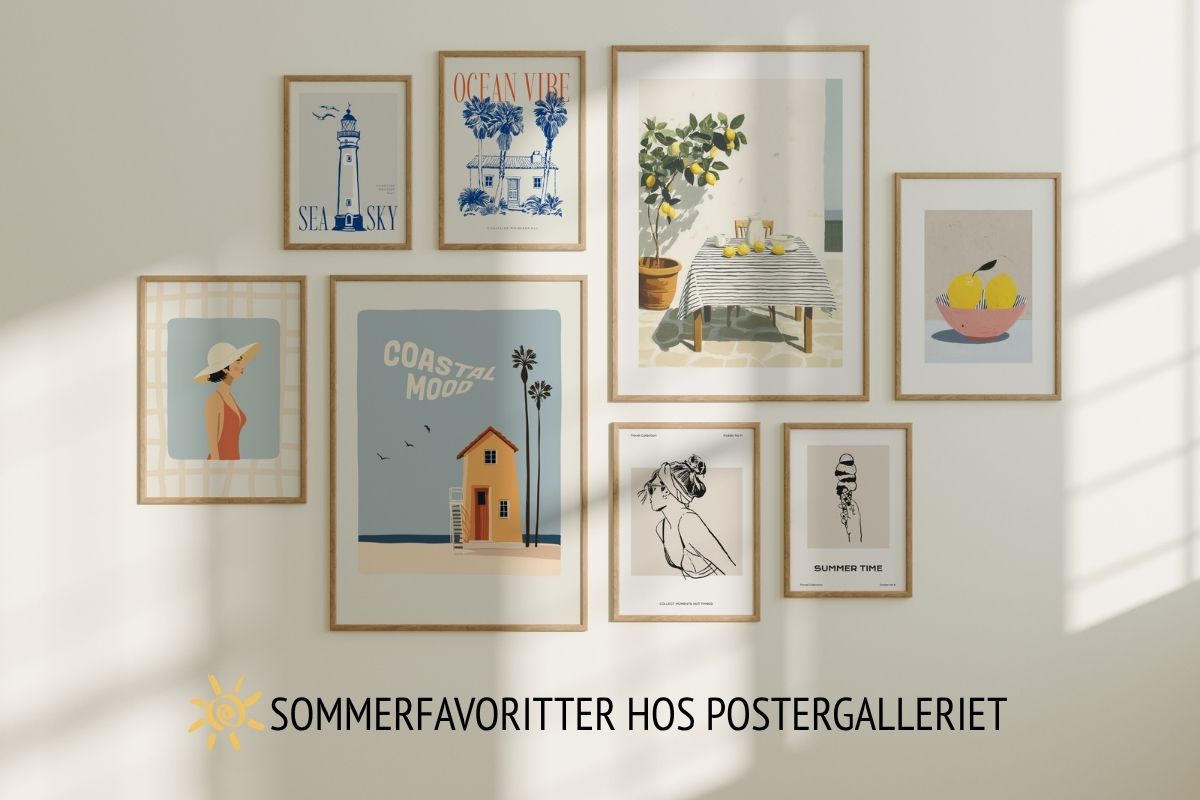 Sommerfavoritter hos Postergalleriet – kuratert samling av sommerlige plakater inspirert av kyst, reiser, sitrontrær og rolige sommerdager.
