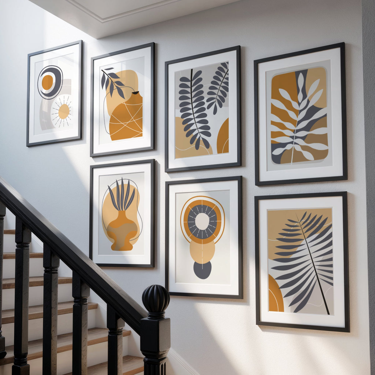 Boho Wall Art Collection med grafiske plakater i varme naturtoner og botaniske og abstrakte motiver
