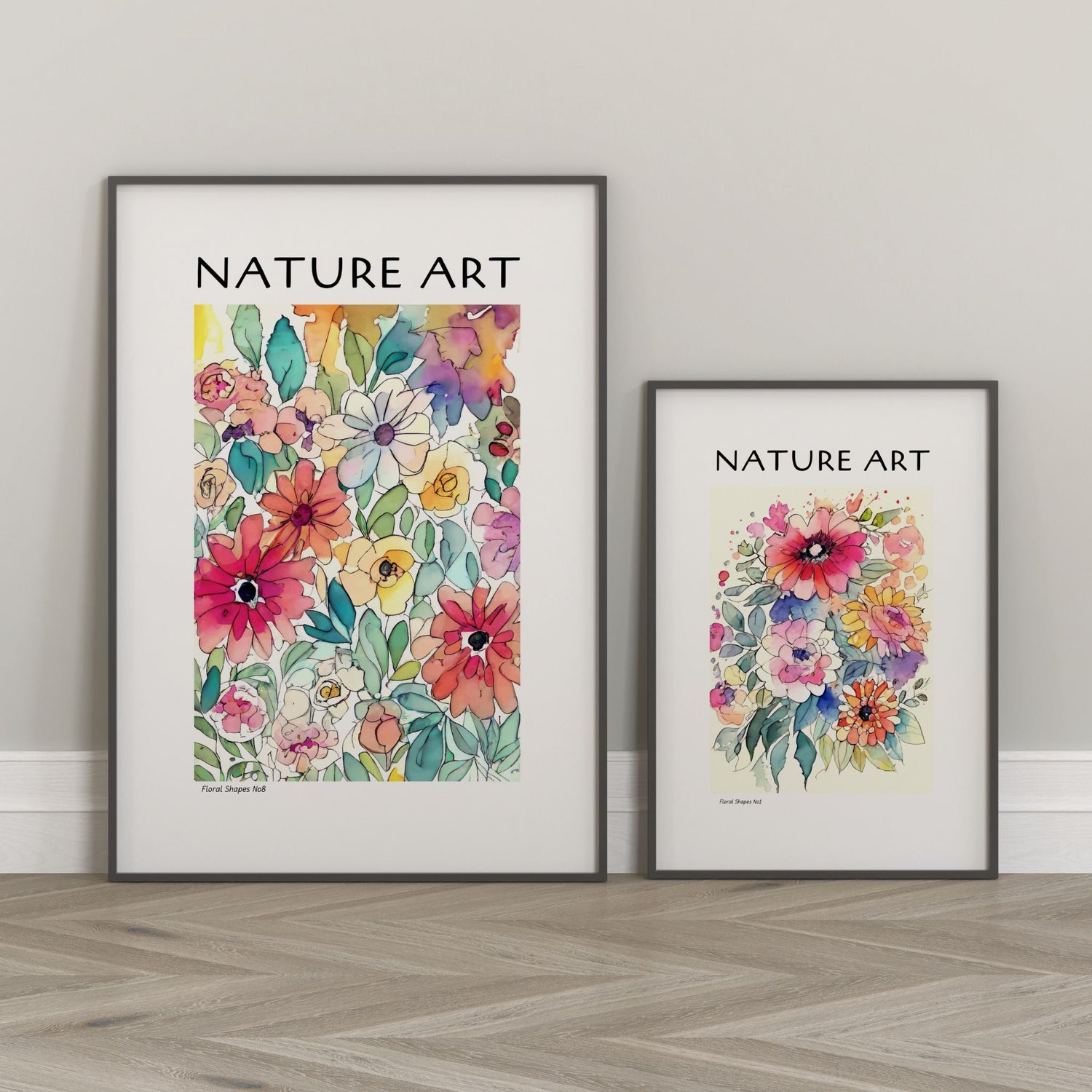 Abstrakt blomsterillustrasjon i akvarellstil fra Floral Shapes – fargerik plakat med håndtegnede blomsterformer