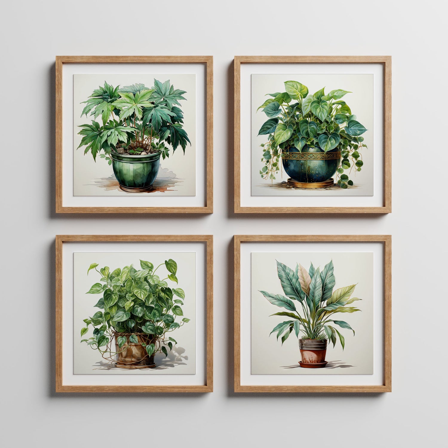 Grønne vekster – botaniske plakater med frodige potteplanter og grønne blader