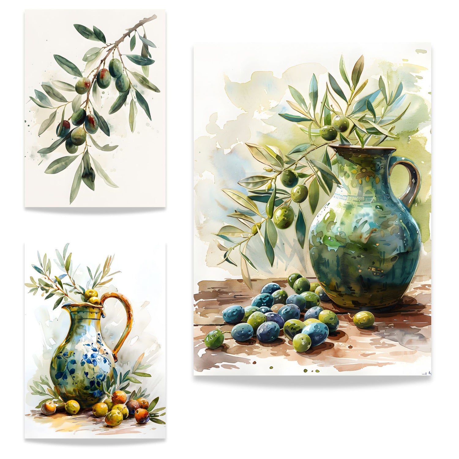 Botaniske plakater og lerret med oliven, krukker og middelhavsstemning fra Middelhavets Harmoni