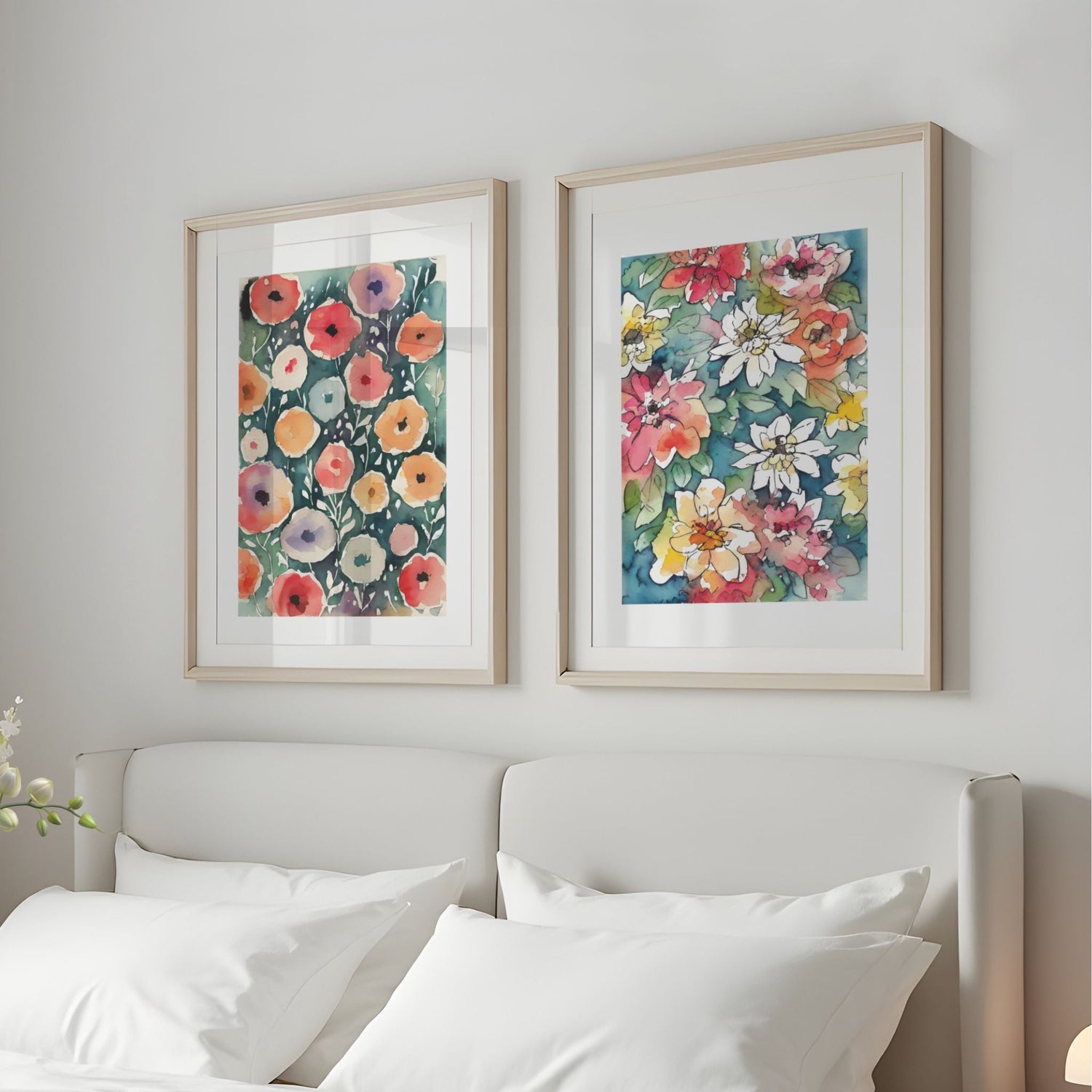 Illustrerte blomsterplakater i akvarell fra Watercolor Flowers – florale motiv i myke pastellfarger