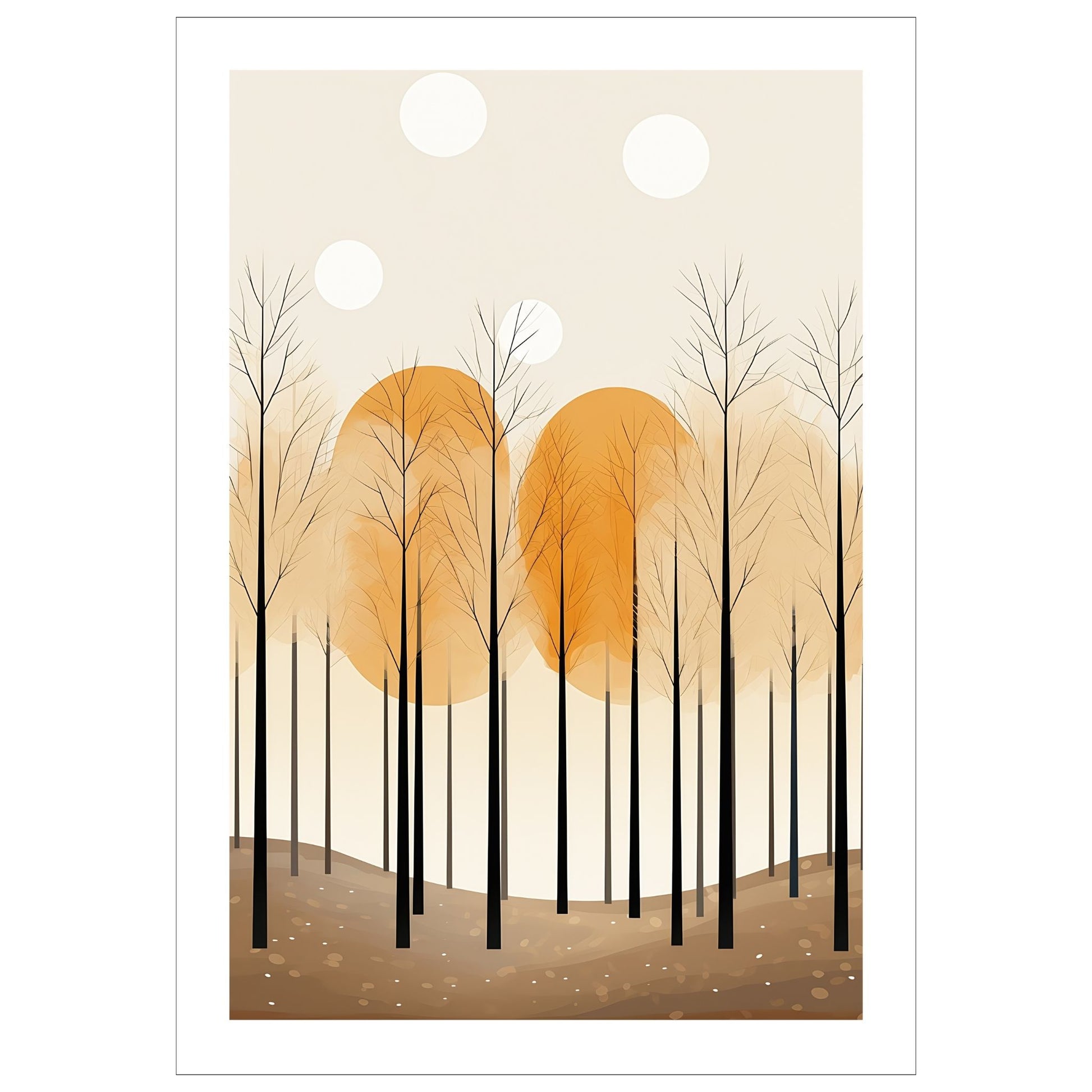 Abstract Forest - grafisk og abstrakt motiv av høye, slanke trær og skog i rust- og beige fargetoner